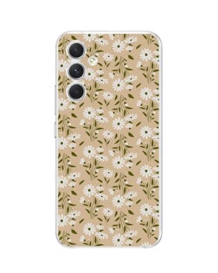 Etui do Samsung Galaxy A54 5G przeźroczyste, silikonowe Flexi, delikatne kwiatki na cielistym tle