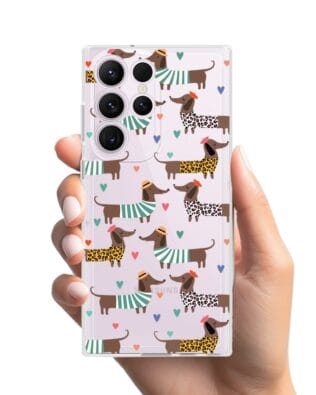 Etui do Samsung Galaxy S23 Ultra przeźroczyste, silikonowe Flexi, zakochane jamniki