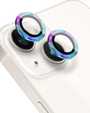 Metalowa osłona obiektywu aparatu ze szkła hartowanego 9H do iPhone 14 Plus, 1 zestaw, kameleon