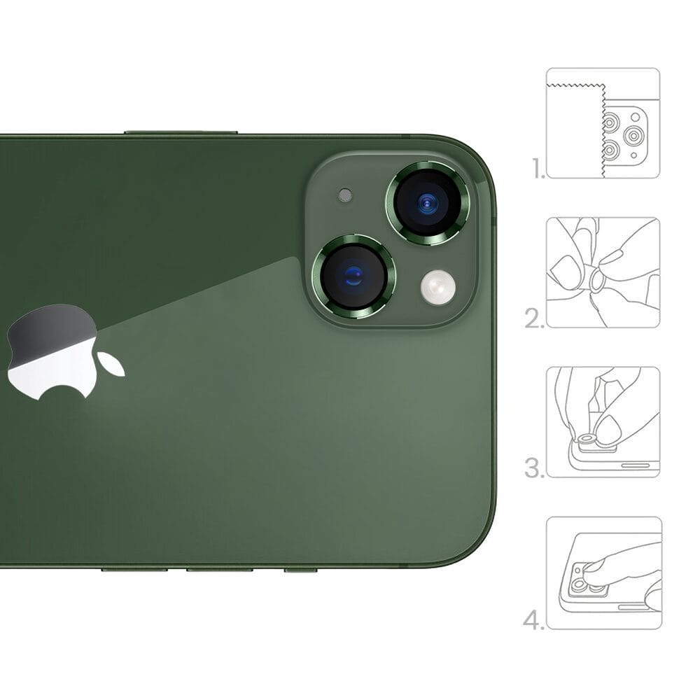 Metalowa osłona obiektywu aparatu ze szkła hartowanego 9H do iPhone 13, 1 zestaw, zielona - obrazek 4