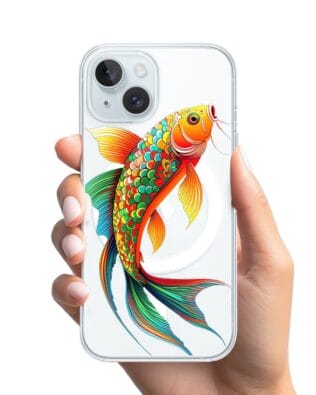 Etui do iPhone 15 Plus z MagSafe przeźroczyste, silikonowe Flexi, Dzika Mandala, Złota ryba