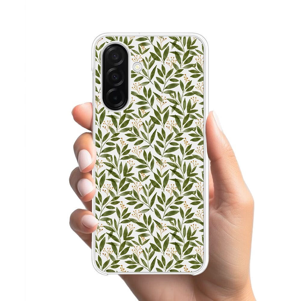 Etui do Samsung Galaxy A26 5G z MagSafe przeźroczyste, silikonowe Flexi, zielone gałązki - obrazek 2