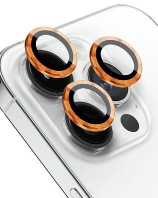 Metalowa osłona obiektywu aparatu ze szkła hartowanego 9H do iPhone 14 Pro, 1 zestaw, pomarańczowa