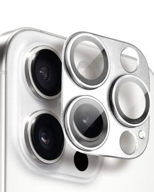 Metalowa osłona na cały aparat z wbudowanymi szkłami do iPhone 16 Pro, srebrna