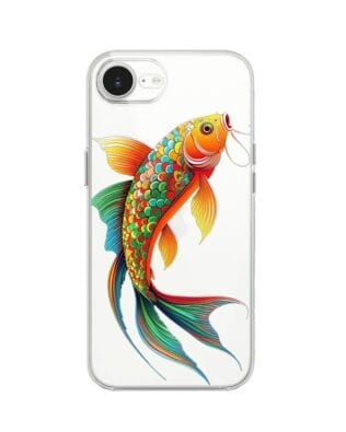 Etui do iPhone 16e przeźroczyste, silikonowe Flexi, Dzika Mandala, Złota ryba