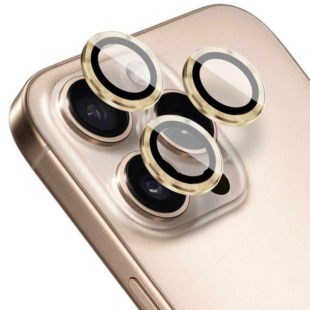 Metalowa osłona obiektywu aparatu ze szkła hartowanego 9H do iPhone 16 Pro Max, 1 zestaw, złota