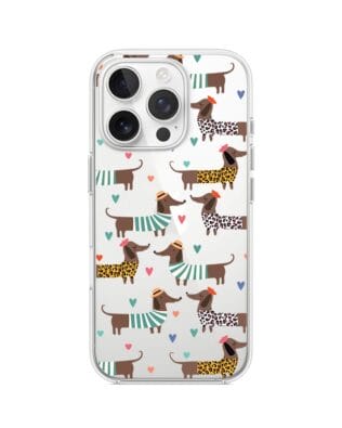 Etui do iPhone 13 Pro przeźroczyste, silikonowe Flexi, zakochane jamniki