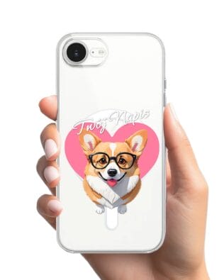 Etui do iPhone 16e z MagSafe przeźroczyste, silikonowe Flexi, Puppy Love, pies rasy Corgi