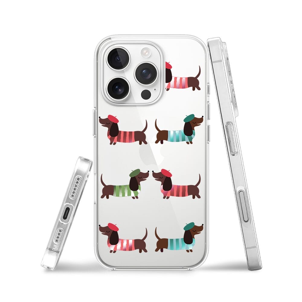 Etui do iPhone 16 Pro przeźroczyste, silikonowe Flexi, jamnik w Paryżu - obrazek 3