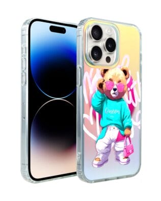 Etui do iPhone 14 Pro IBIZU California Sunset, zmieniające kolor, Pink Queen, stylowy miś