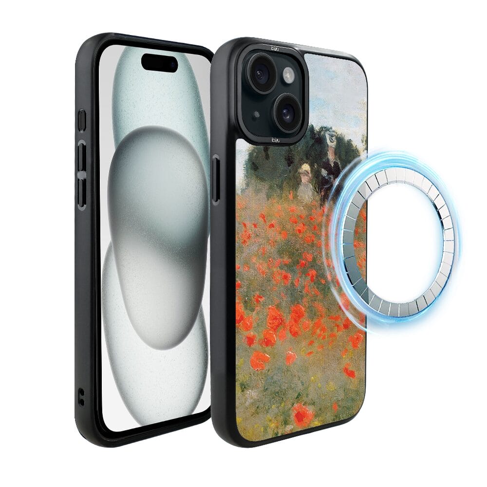 Etui do iPhone 15 IBIZU DropGuard Matt z MagSafe, Claude Monet, pole maków