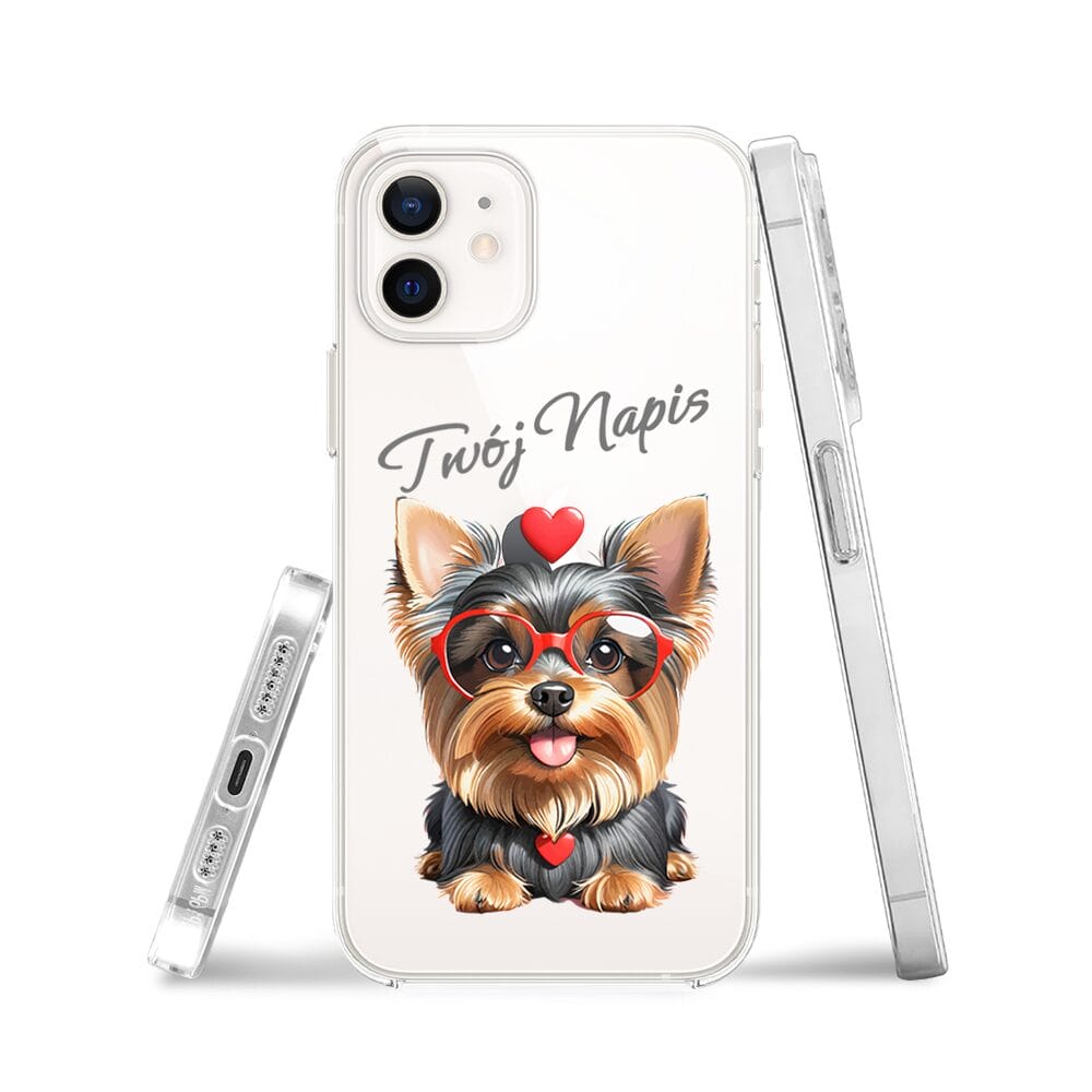 Etui do iPhone 12 Mini przeźroczyste, silikonowe Flexi, Puppy Love, pies rasy York - obrazek 3