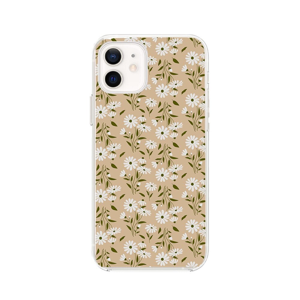 Etui do iPhone 12 Mini przeźroczyste, silikonowe Flexi, delikatne kwiatki na cielistym tle