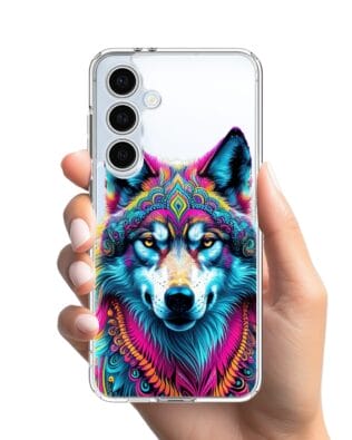 Etui do Samsung Galaxy S24 FE przeźroczyste, silikonowe Flexi, Dzika Mandala, Wilk