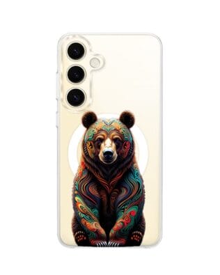 Etui do Samsung Galaxy S24 z MagSafe przeźroczyste, silikonowe Flexi, Dzika Mandala, Niedźwiedź
