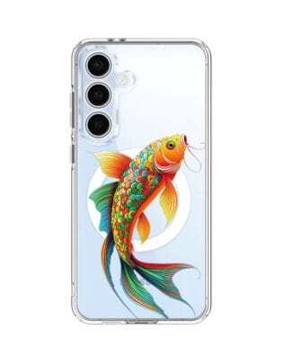 Etui do Samsung Galaxy S24 FE z MagSafe przeźroczyste, silikonowe Flexi, Dzika Mandala, Złota ryba