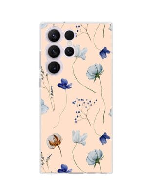 Etui do Samsung Galaxy S23 Ultra przeźroczyste, silikonowe Flexi, kwiatki niebieskie na pudrowym tle
