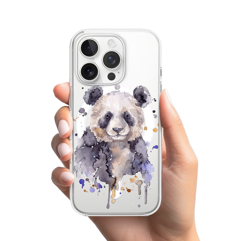 Etui do iPhone 16 Pro Max z MagSafe przeźroczyste, silikonowe Flexi, Akwarelowe Zoo, Panda - obrazek 2