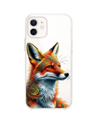 Etui do iPhone 12 Mini przeźroczyste, silikonowe Flexi, Dzika Mandala, Twarz lisa