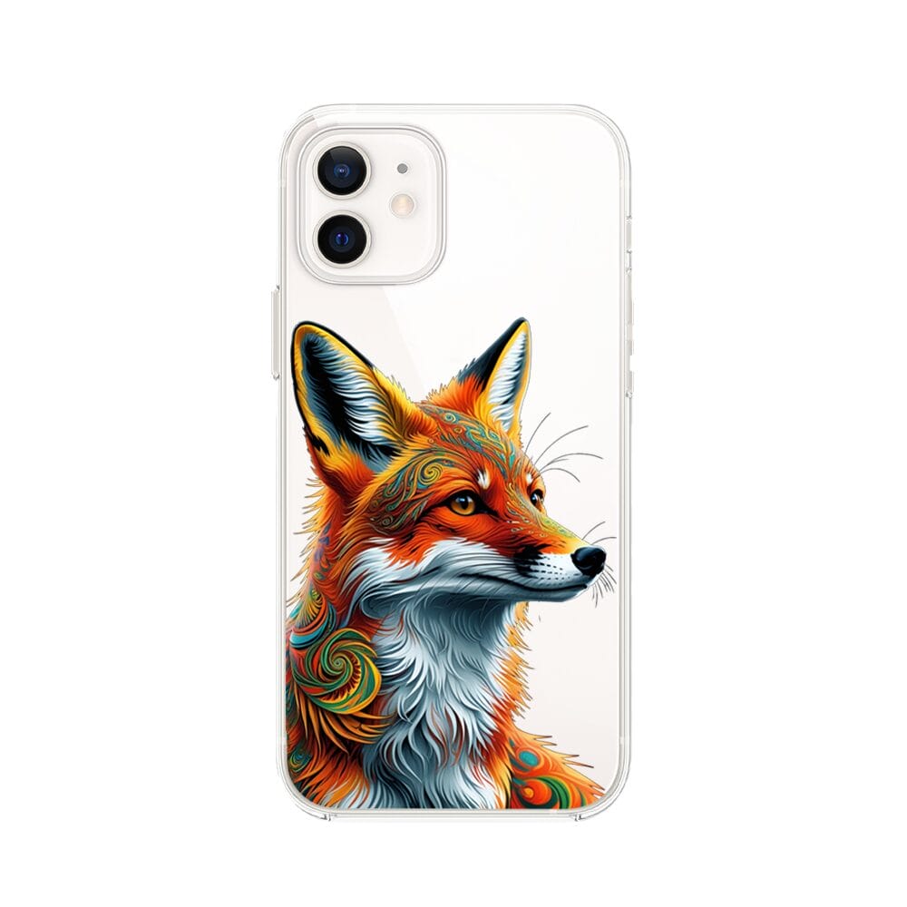 Etui do iPhone 12 Mini przeźroczyste, silikonowe Flexi, Dzika Mandala, Twarz lisa