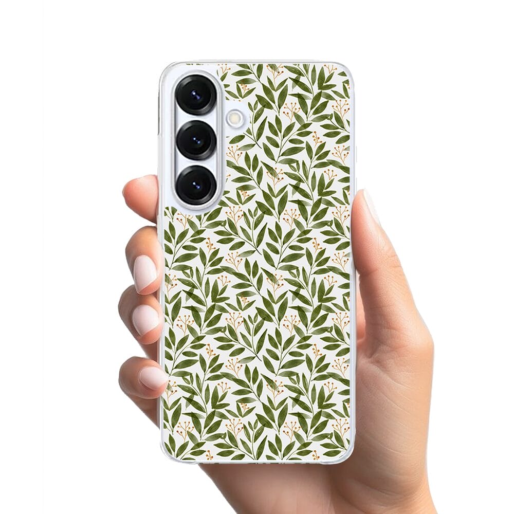 Etui do Samsung Galaxy S25 Plus z MagSafe przeźroczyste, silikonowe Flexi, zielone gałązki - obrazek 2