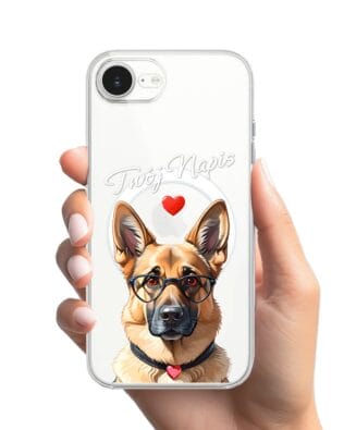Etui do iPhone 16e z MagSafe przeźroczyste, silikonowe Flexi, Puppy Love, pies rasy Owczarek Niemiecki