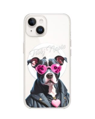 Etui do iPhone 13 Mini z MagSafe przeźroczyste, silikonowe Flexi, Puppy Love, pies rasy Amstaff