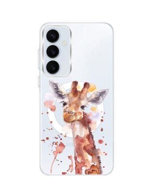 Etui do Samsung Galaxy A55 5G z MagSafe przeźroczyste, silikonowe Flexi, Akwarelowe Zoo, Żyrafa