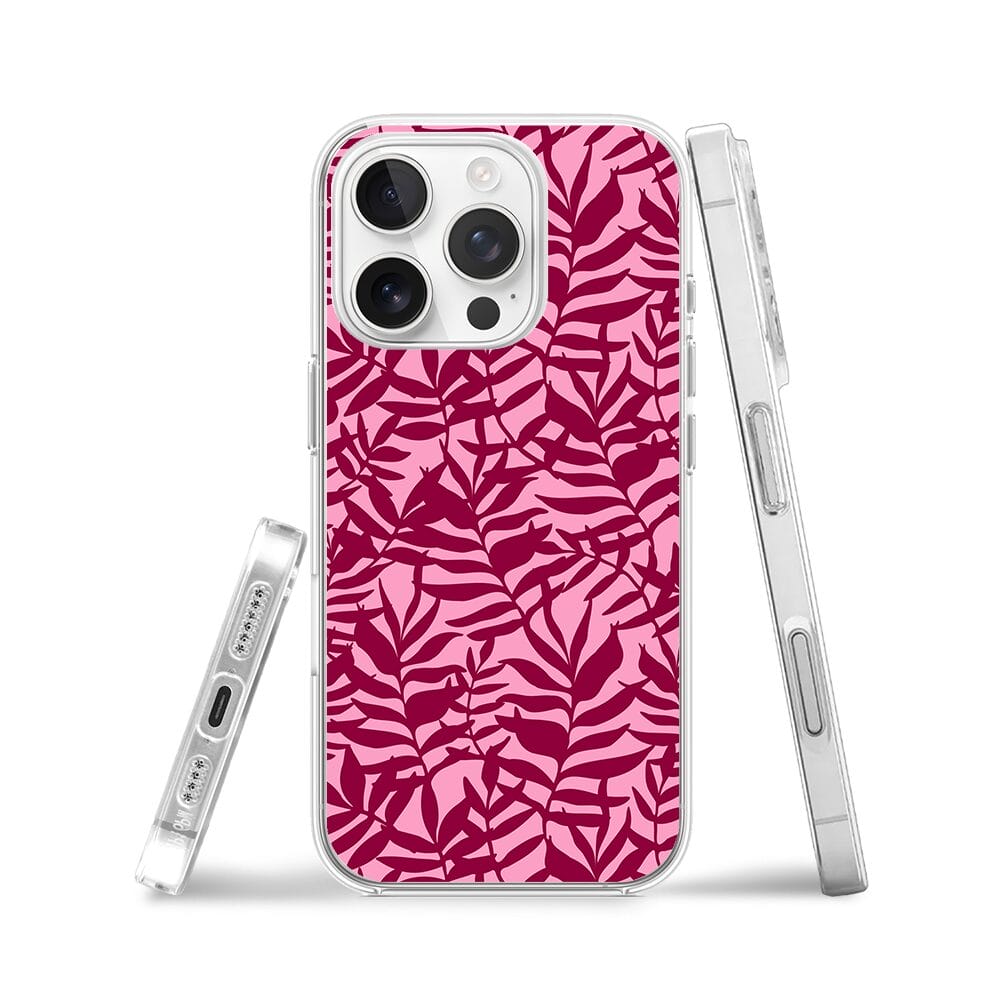 Etui do iPhone 16 Pro z MagSafe przeźroczyste, silikonowe Flexi, bordowe liście - obrazek 3