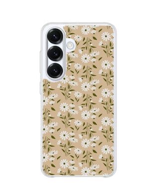 Etui do Samsung Galaxy S25 z MagSafe przeźroczyste, silikonowe Flexi, delikatne kwiatki na cielistym tle