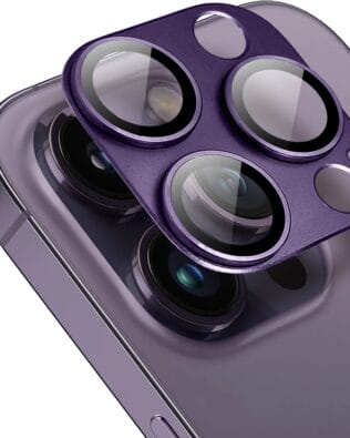 Metalowa osłona na cały aparat z wbudowanymi szkłami do iPhone 14 Pro Max, purpurowa