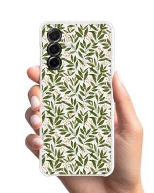 Etui do Samsung Galaxy A26 5G przeźroczyste, silikonowe Flexi, zielone gałązki