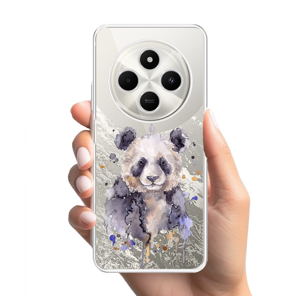 Etui do Xiaomi POCO C75 przeźroczyste, silikonowe Flexi, Akwarelowe Zoo, Panda - obrazek 2