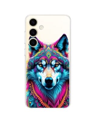 Etui do Samsung Galaxy S24 przeźroczyste, silikonowe Flexi, Dzika Mandala, Wilk