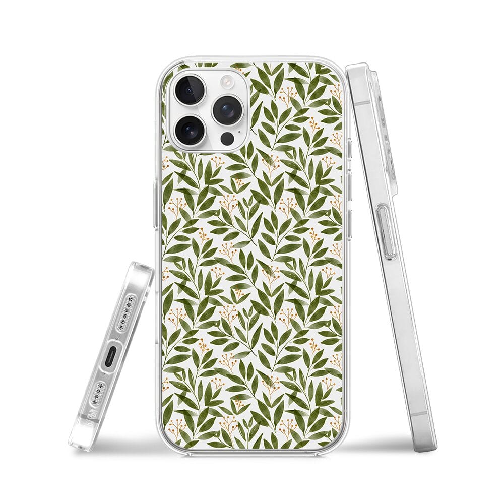 Etui do iPhone 12 Pro Max przeźroczyste, silikonowe Flexi, zielone gałązki - obrazek 3