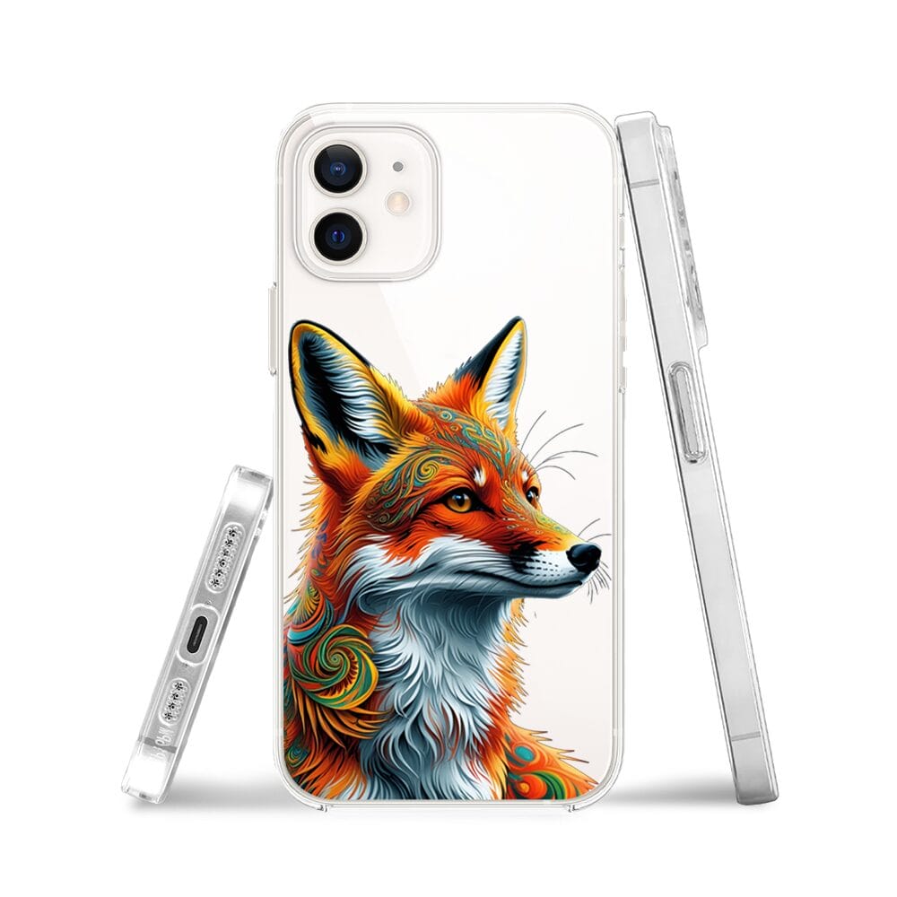 Etui do iPhone 12 Mini przeźroczyste, silikonowe Flexi, Dzika Mandala, Twarz lisa - obrazek 3