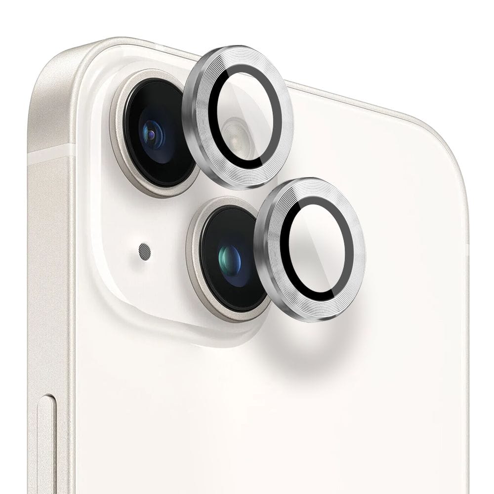 Metalowa osłona obiektywu aparatu ze szkła hartowanego 9H do iPhone 14, 1 zestaw, srebrna - obrazek 2