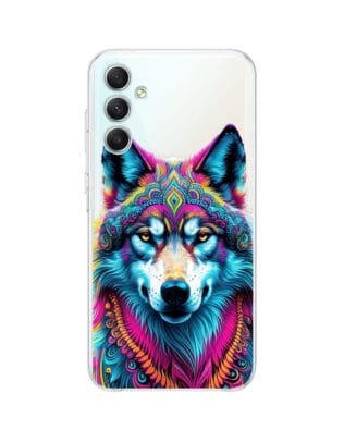 Etui do Samsung Galaxy A34 5G przeźroczyste, silikonowe Flexi, Dzika Mandala, Wilk