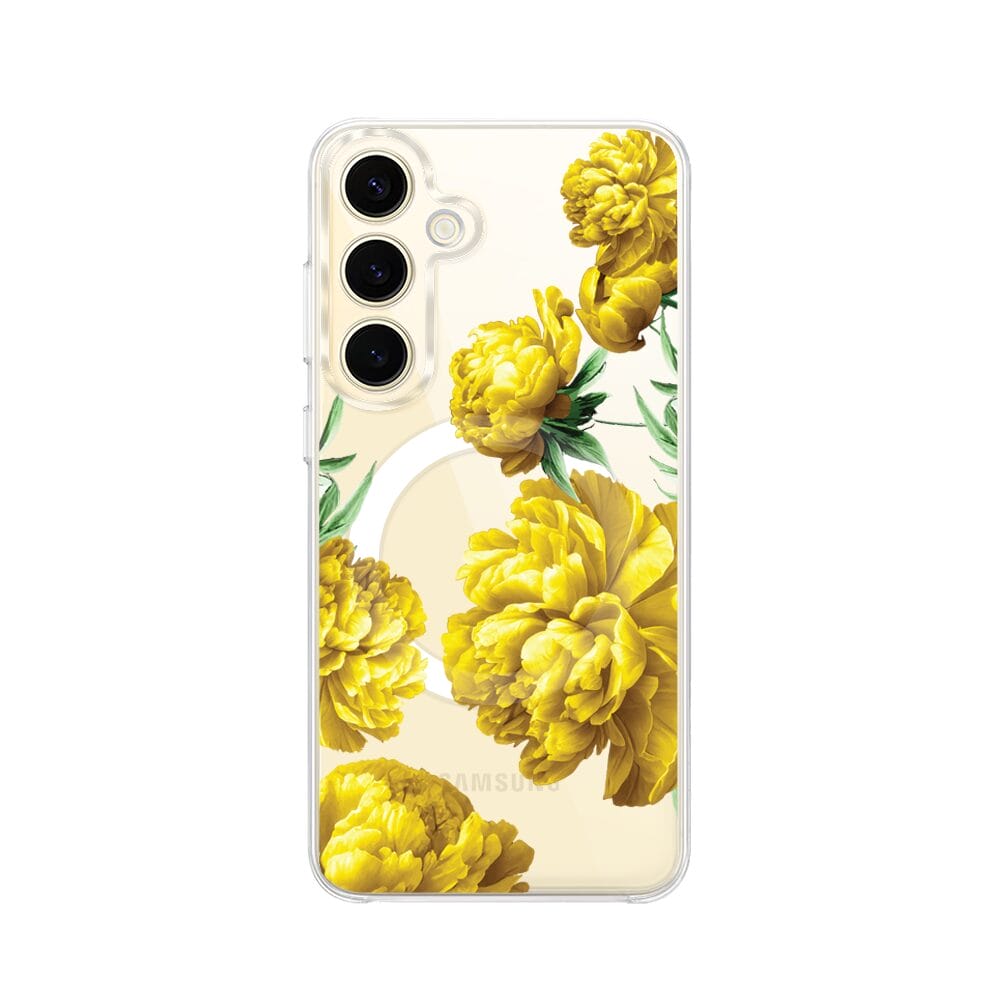 Etui do Samsung Galaxy S24 Plus z MagSafe przeźroczyste, silikonowe Flexi, żółte piwonie