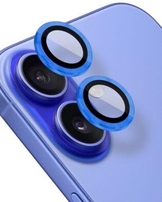 Metalowa osłona obiektywu aparatu ze szkła hartowanego 9H do iPhone 16 Plus, 1 zestaw, granatowa