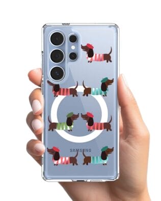 Etui do Samsung Galaxy S25 Ultra z MagSafe przeźroczyste, silikonowe Flexi, jamnik w Paryżu