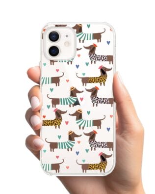Etui do iPhone 12 Mini przeźroczyste, silikonowe Flexi, zakochane jamniki