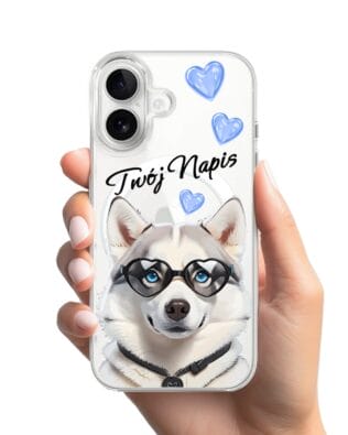 Etui do iPhone 16 Plus z MagSafe przeźroczyste, silikonowe Flexi, Puppy Love, pies rasy Husky