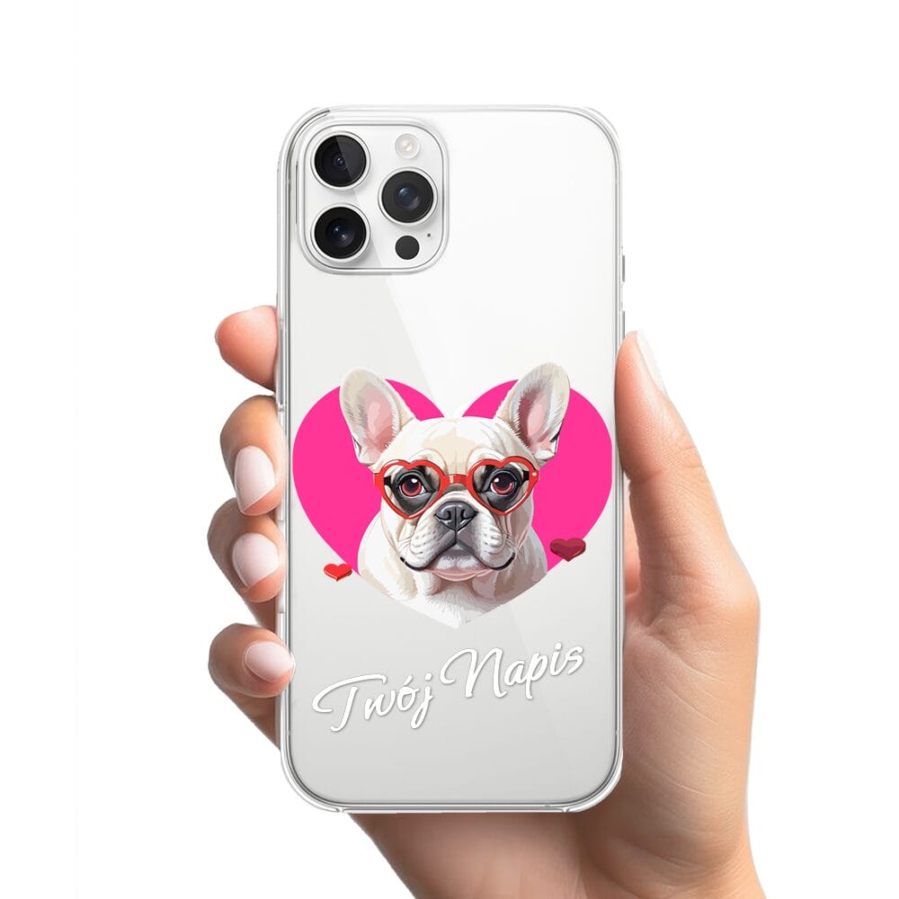 Etui do iPhone 12 Pro Max przeźroczyste, silikonowe Flexi, Puppy Love, pies rasy Buldog Francuski - obrazek 2