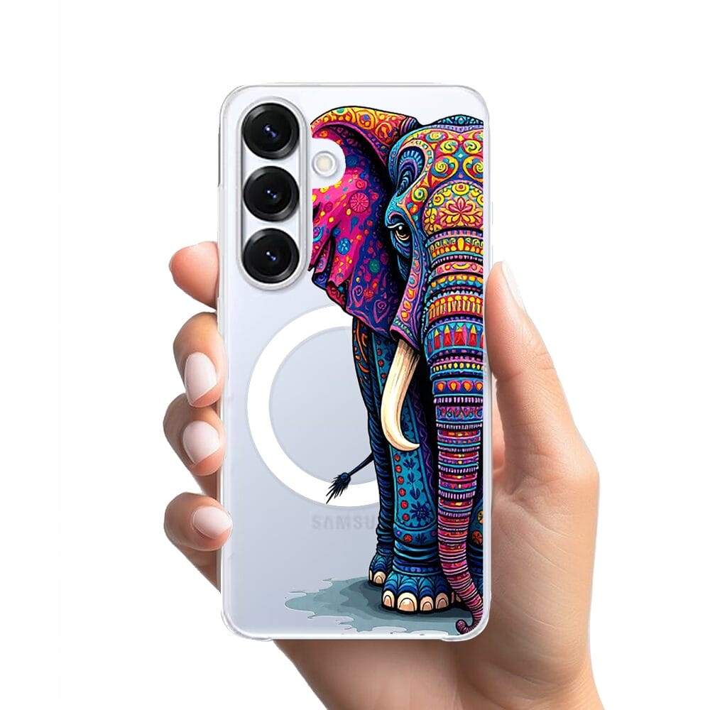Etui do Samsung Galaxy S25 Plus z MagSafe przeźroczyste, silikonowe Flexi, Dzika Mandala, Słoń - obrazek 2