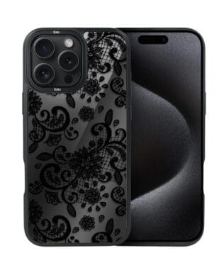 Etui do iPhone 15 Pro IBIZU DropGuard Matt z MagSafe, Midnight, Koronkowa czerń