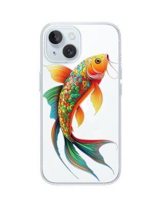 Etui do iPhone 15 przeźroczyste, silikonowe Flexi, Dzika Mandala, Złota ryba