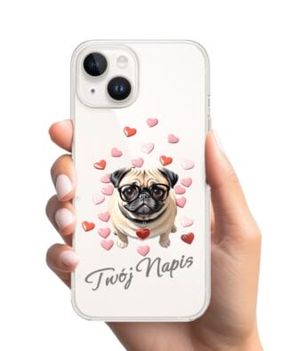 Etui do iPhone 14 Plus przeźroczyste, silikonowe Flexi, Puppy Love, pies rasy Mops