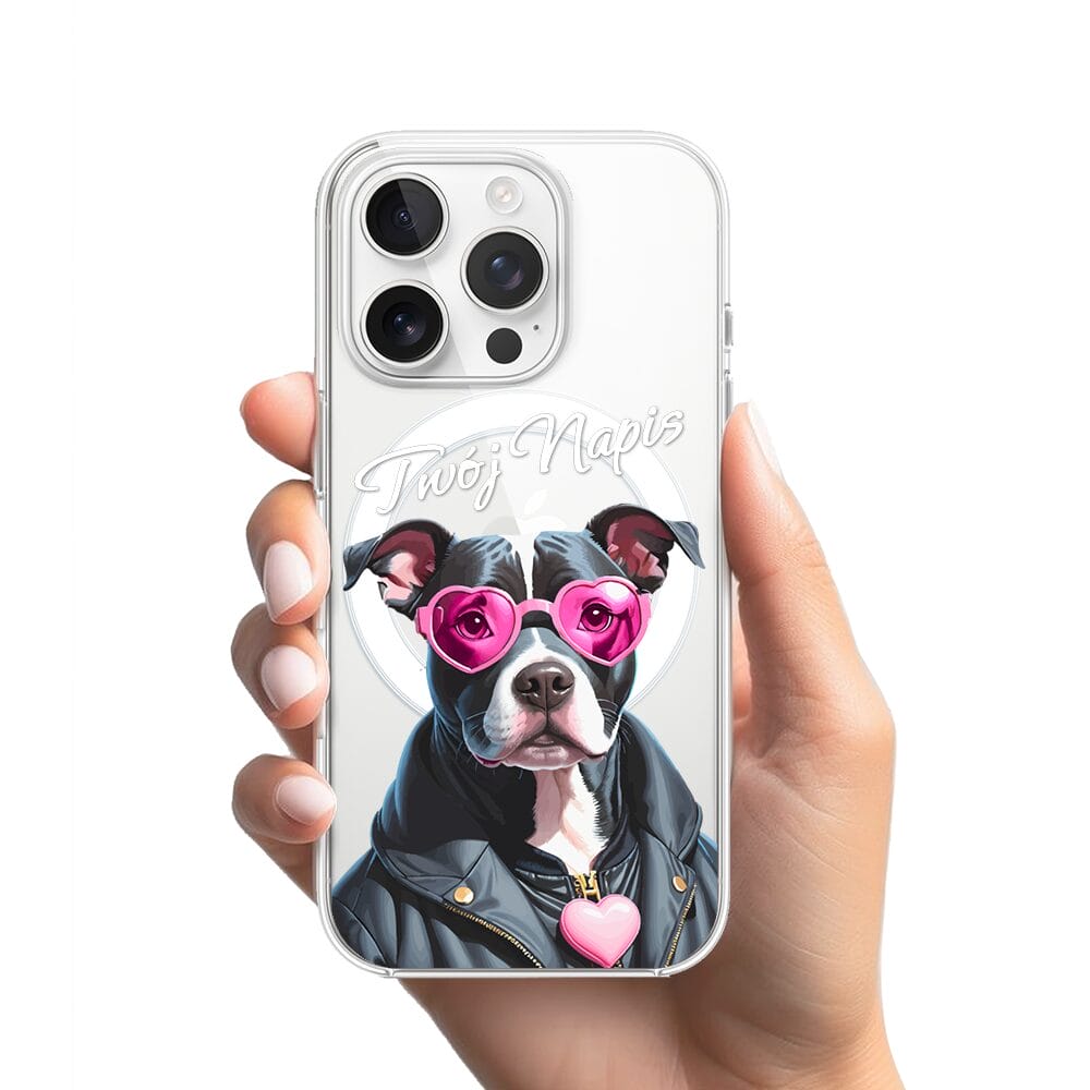Etui do iPhone 16 Pro z MagSafe przeźroczyste, silikonowe Flexi, Puppy Love, pies rasy Amstaff - obrazek 2