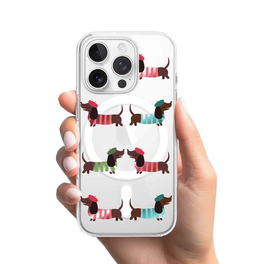 Etui do iPhone 16 Pro z MagSafe przeźroczyste, silikonowe Flexi, jamnik w Paryżu - obrazek 2